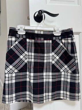 Tommy Hilfiger Black, White & Red Plaid A-Line Skirt